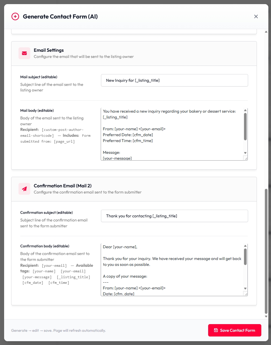 Contact Forms Manager for Listeo — 2