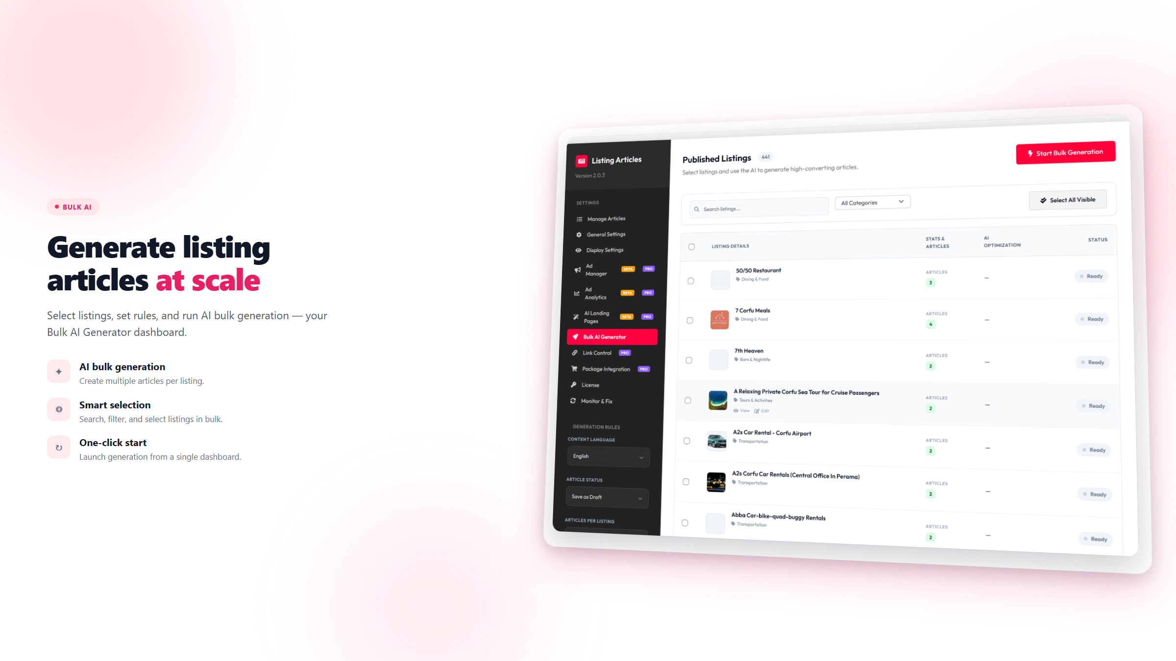 Bulk Articles Generator for Listing Articles