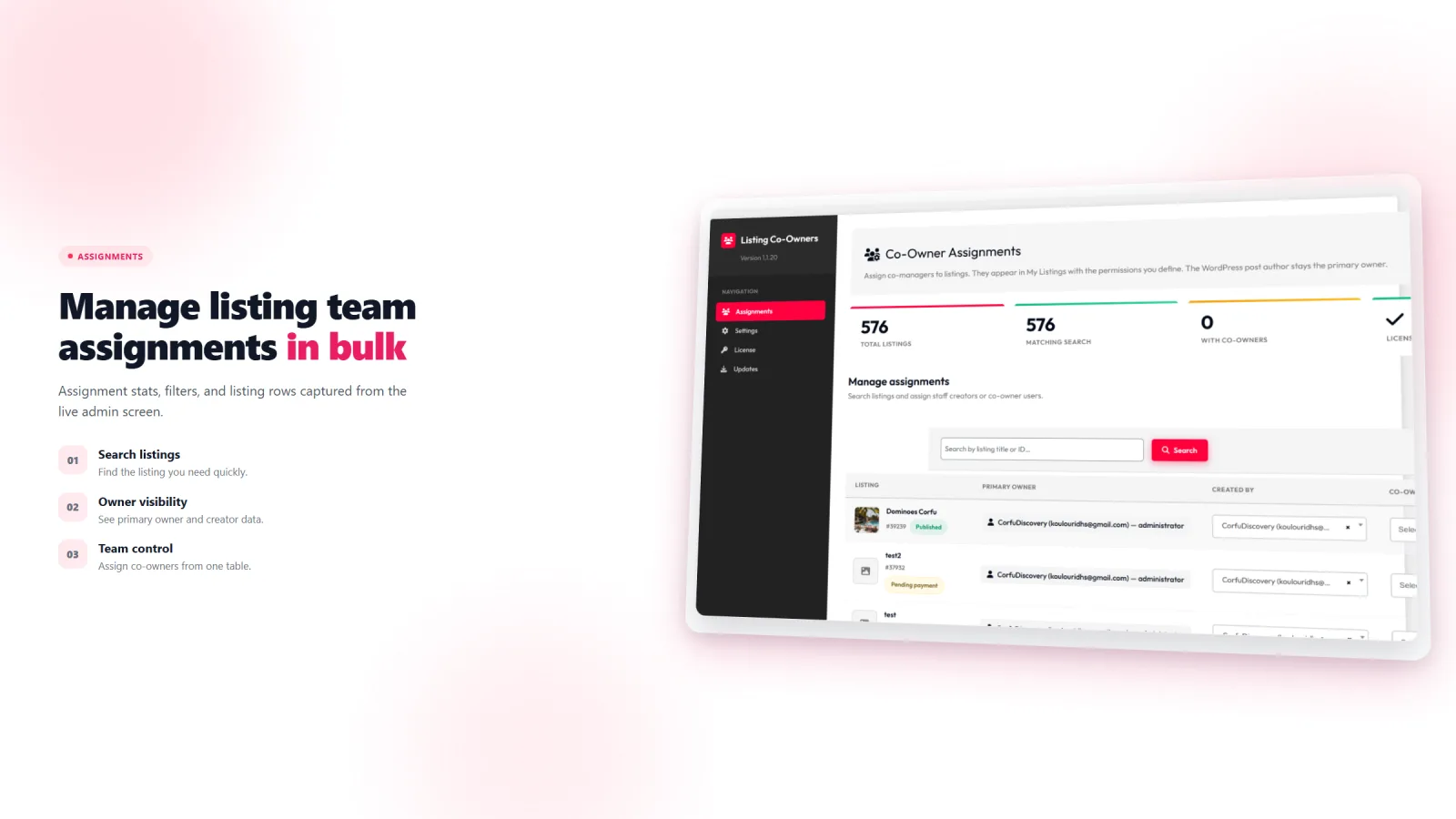 Listings Co-Owners for Listeo
