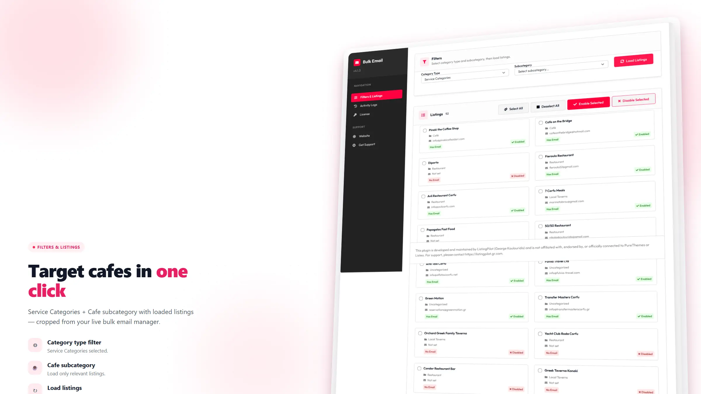 Email bulk manager for Listeo