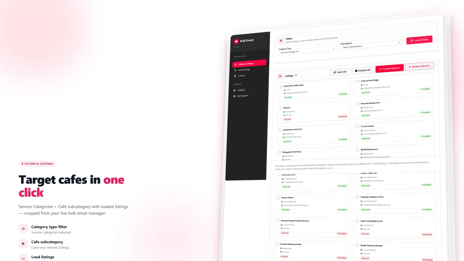 Email bulk manager for Listeo