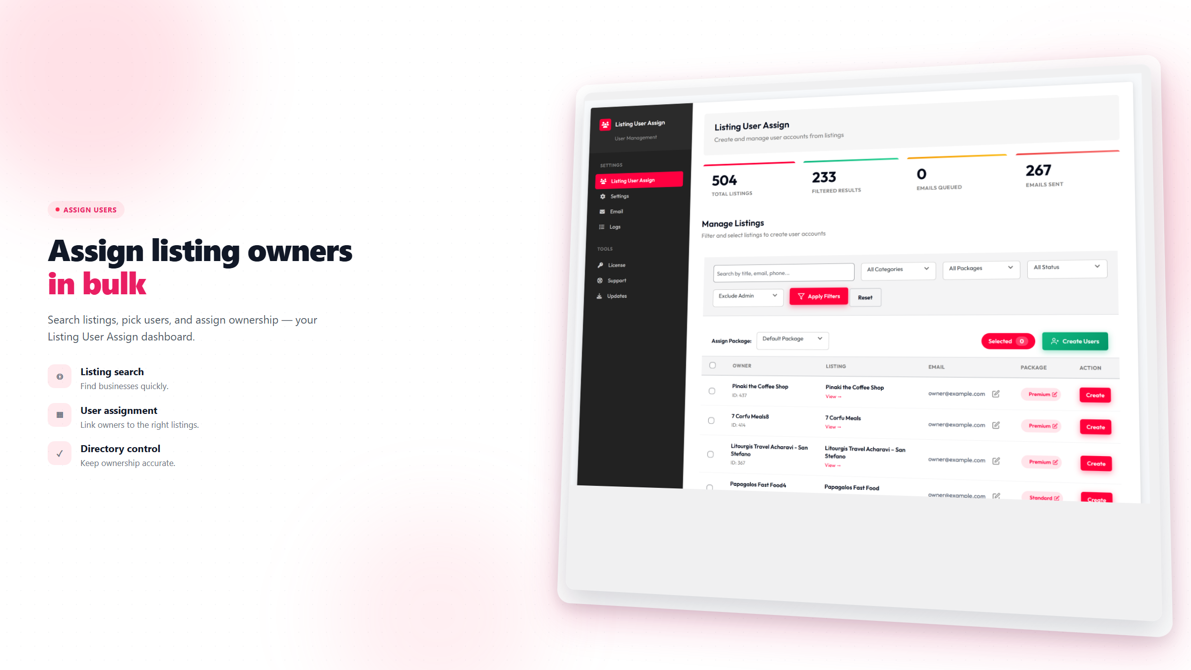 Listing User Assign for Listeo